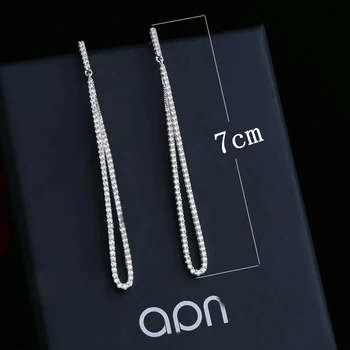Ilgai Stiliaus Micro Apdaila AAA+ Premium CZ Kristalai Silver Drop Linijos Auskarai Mados Elegantiški Auskarai Moterims