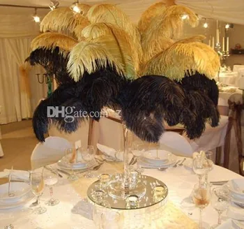 Didmeninė 100 vnt./daug 12-14inch Gold juoda balta stručio plunksna plunksnelių vestuvių puošmena švenčių šalis, stalo reikmenys