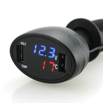 Universalų 3 In1 Automobilių Dual USB Maitinimo Įkroviklis+LED Digital Voltmeter&Termometras