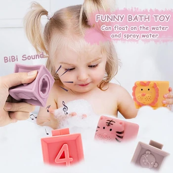 12Pcs Baby Soft Pastato Silikono Blokai Jutimo Kramtyti Išspausti Žaislai Numeriai Gyvūnų Figūras, Suvokti Žaislų Kūdikių Vonios Žaislas