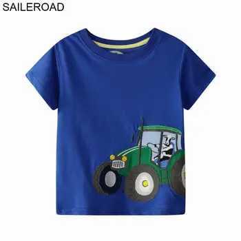SAILEROAD Traktoriai Siuvinėjimo Berniukai Viršūnės T Shirts Vasaros Vaikų trumpomis Rankovėmis Drabužius 7year Vaikams Drabužių Medvilnės Mergaičių Marškiniai