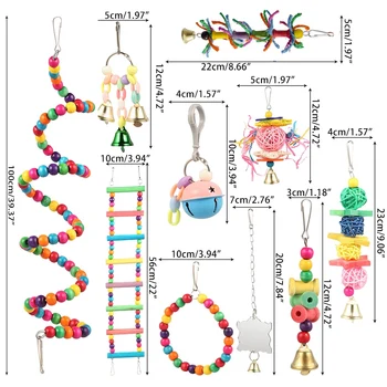 10 Pakuočių Paukščių Sūpynės Kramtyti Žaislus Papūga Hamakas Bell Žaislai Papūga Narve Žaislas Paukščiui Ešerys su Medienos Granulės Kabinti Mažosios Papūgos
