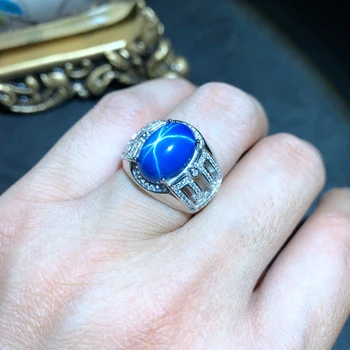 Klasikinis blizgus blue Star Safyras brangakmenio žiedas sidabro fine jewelry raumenų energijos žiedo, gimtadienio dovana vyrams žiedas patrauklus
