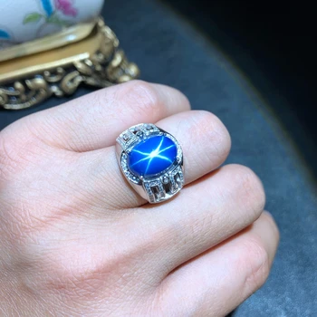 Klasikinis blizgus blue Star Safyras brangakmenio žiedas sidabro fine jewelry raumenų energijos žiedo, gimtadienio dovana vyrams žiedas patrauklus