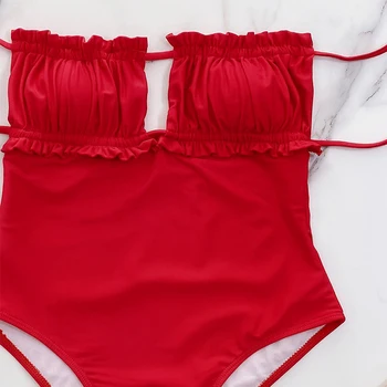 Be-X Bandeau maudymosi kostiumėliai, moterų Raudona vientisi maudymosi kostiumėlį moteris Raukšlės pynimas monokini Off-pečių maudymosi kostiumą, Backless bodysuit naujas