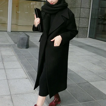 Rudens ir Žiemos Paltai Moterims, Visas Rankovės Vilnos Mišinys Ponios Ilgi Paltai Turn-žemyn Apykaklės Šiltą Viršūnes Moterų Outwear Abrigo Mujer Naujas