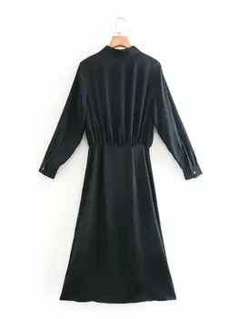 ZA 2020 Mados Šilko satino tekstūros Marškinėliai stiliaus suknelė ilgomis rankovėmis Ponios Suknelė Elegantiškas retro Vestidos Pavasario Suknelė