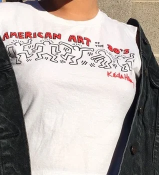 Starqueen-JBH Unisex Vintage Mados Amerikos Meno 80s Iliustracija T-Shirt Grunge Estetinės Pop Art Tee Mielas Street Wear
