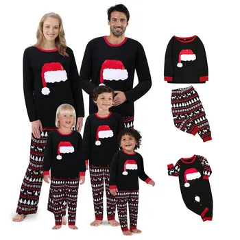 Kalėdų Skrybėlę Spausdinti 2020 M. Žiemos Šeima Atrodo Atitikimo Pižama Drabužius 2vnt/Komplektas Viršūnes+Kelnės Sleepwear Tėvas, Motina, Vaikai Kūdikių Pjs