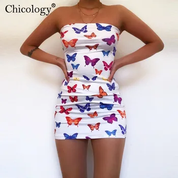Chicology drugelis spausdinti vamzdis mini suknelė off peties moterų sexy streetwear 2020 metų vasaros šalis komplektai moterų bodycon drabužiai