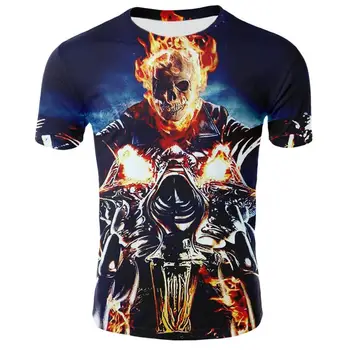 Vyrai Kaukolė T marškinėliai Mados Vasaros trumpomis Rankovėmis Ghost Rider Cool T-shirt 3D Blue Kaukolė Spausdinti Viršūnes Roko Gaisro Kaukolė Marškinėlius Vyrams