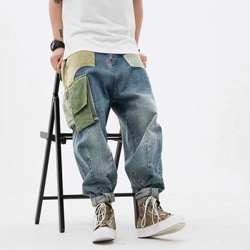 IEFB /vyriški drabužiai Colorblock Kelnės Mados pavasario Džinsai vyrų Hip-Hop Haremo kelnės Laisvas darbo drabužiai 2021 naujas Streetwear 9Y2987