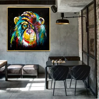Akvarelė mąstymo beždžionių gyvūnų sienos menas abstraktus sienos plakatas gyvenimo kambario, miegamasis drobės dažymas dekoratyvinis dažymas