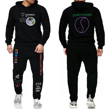 Off baltos Vilnos hoodies ir kelnės Scott Travis veiduką pasaulio hoodie nustatyti Streetwear vyrų ir moterų sportinės aprangos vyrų sweatpants kostiumas