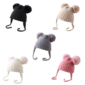 Karšto Rudens Žiemos Kūdikių Mergaitės Berniukai Bamblys Kietas Spausdinti Kepurės Su Kamuoliukus Dizaino Laisvalaikio Šiltos Kepurės Skrybėlės 2021