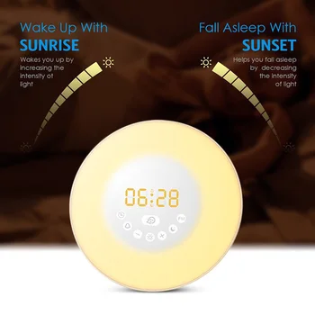 Palieskite Jutikliai, LED Skaitmeninis Laikrodis-Žadintuvas Pabusti Šviesos Saulėtekio/Saulėlydžio Modeliavimas Naktiniai staleliai, Lempa Naktį Šviesos Atidėjimo Su FM Radijas