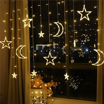 Moon Star Lempos, LED Lempos, Styginių Ins Kalėdų Žiburiai Apdailos Atostogų Žiburiai Užuolaidų Lempos Vestuvių Neon Žibintų 220v pasakų šviesos