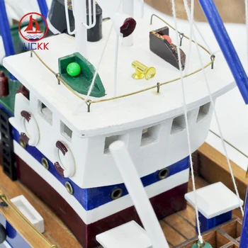 LUCKK Amerikos Stiliaus Žvejybos laivas Blue 45*13*31cm Prabangus Medinis Burlaivis Žaislai Buriavimo Modelį, Namų Dekoro