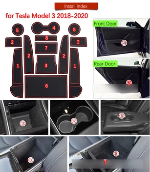 13pcs neslystantis Kilimėlis Telefono Vartų Angą Kilimėliai Taurės Gumos Pagalvėlės, Kilimėlio už Tesla Model 3 2018 2019 2020 Model3 Reikmenys, Lipdukai