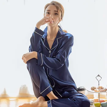 Satino Pižama Šilko Plus Size Pora Pajama Komplektai Moterų Korėjos Laisvalaikio Namuose Sleepwear Rinkinys, Rožinis Rudenį Pijama Mujer Apatiniai 2020 M.