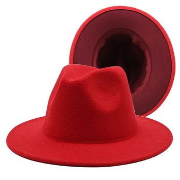 60CM Skrybėlę Britų Stiliaus Raudonojo vyno raudona Apačioje Kratinys Manė, Džiazo Bžūp Vyrai Moterys Plokščių Kraštų Vilnos Fedora Skrybėlės Panama Trilby Kepurės