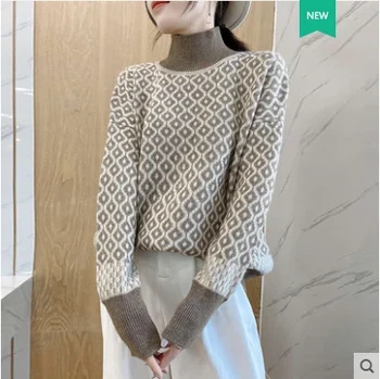 Naujas 2021 Korėjos Stiliaus Pledas Moterų Rudenį, Žiemą Megztiniai Golfo Mezgimo Storas Šiltas Kratinys Megztinis Moteriška Derliaus Puloveriai