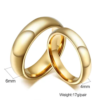 Modyle Mados volframo karbidas žiedai 4MM/6MM pločio Aukso Spalvos vestuviniai žiedai, moterų ir vyrų papuošalai
