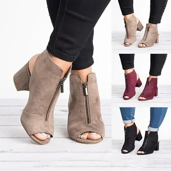 Aukštakulniai batai moterims, batai 2021 naujas mados žuvų burna laisvalaikio bateliai moteris batai plius dydžio vientisos spalvos užtrauktuku batai moterims