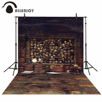 Allenjoy skeletas creepy medinių grindų fotografijos fone rudos kaimiškas medinės lentos, sienos bijo nuotraukų foną, photocall rekvizitai