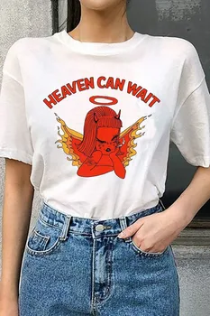 Moteris Tshirts DANGUS GALI PALAUKTI Laiško Spausdinimas Grafinis T Marškinėliai Atsitiktinis O Kaklo Angelas 