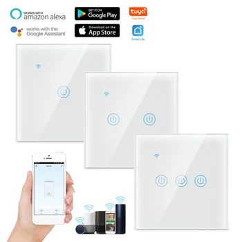 Smart Wifi Touch Jungiklio Nėra Neutralus Vielos Reikia Protingo Namo 1/2/3/4 Gauja Šviesos Jungiklis 170-240V Paramos Alexa Tuya App Nuotolinio