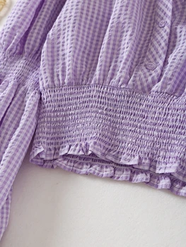 Stilingų Moterų Violetinė Palaidinė Pledas Marškiniai Vasaros 2020 Naujas Mados Feminino Blusa Šiuolaikinės Lady Ilgomis Rankovėmis Megztinis Viršų