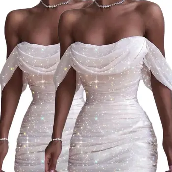 Moterų Bodycon Slim Off Peties China Suknelės, Megztinis, Šalis, Klubas Mini Suknelė Stebėjimo Oficialių Gimtadienio Baltos Suknelės