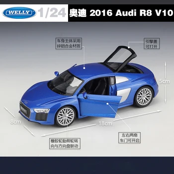 Welly 1:24 Masto Simuliatorius Klasikinis Metalo Modelio Automobilių Žaislai Audi R8 Lieti Diecast Automobilių Vaikams, Dovanos su Originalo Langelyje
