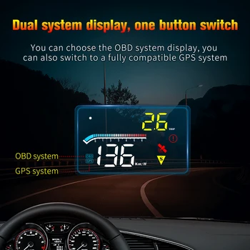 2021 Naujausias HUD Head Up Display OBD2 GPS borto Kompiuteris Auto priekinio Stiklo Greičio Projektorius Apsaugos Signalizacija Vandens Temp APS / min Įtampa
