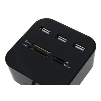 Visi 1 Combo Hub USB 2.0 3 jungtys, Kortelių Skaitytuvas SD MMC M2 MS Pro Duo Black