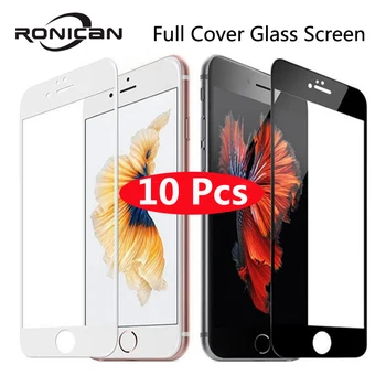 10vnt 9H Visiškai Padengti Grūdinto Stiklo iPhone 6 6s 7 8 Plius Screen Protector Apsauginė Plėvelė iPhone X XS Max XR 5 5s 5c SE