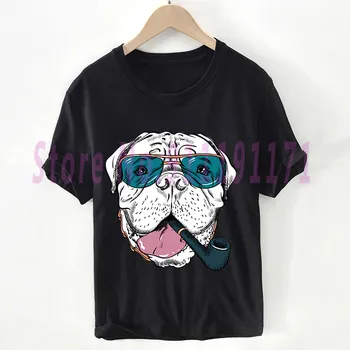 Juokingas Šunų t marškinėliai, Unisex Mados šuo su akiniais T-shirt Hip-hop, Rokas Grafika Viršuje, Medvilnės drabužius moteris/Vyras Pluse Dydis