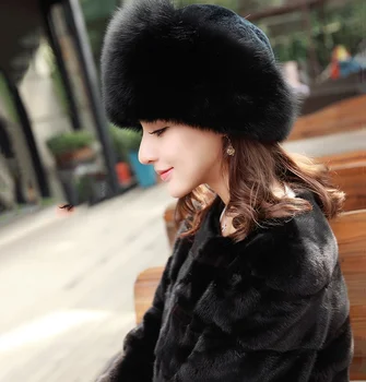 Prabangus Šiltas Earmuffs Žiemos Moterų Sustorėjimas Dirbtiniais Fox Plius Žemyn Kailio rusijos Dirbtiniais Kailiais Pom Skrybėlę Bžūp
