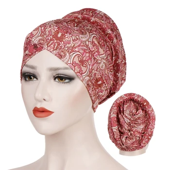 Medvilnės spausdinti turbaną bžūp madinga musulmonų šukuosena Vidinis hijabs moterų etninės wrap galvos dangtis hijab kepurės islamo prekių turbante