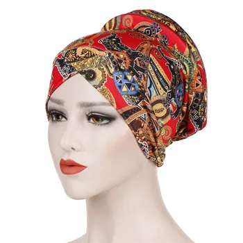 Medvilnės spausdinti turbaną bžūp madinga musulmonų šukuosena Vidinis hijabs moterų etninės wrap galvos dangtis hijab kepurės islamo prekių turbante