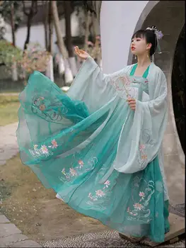 Kinų Tradicija Siuvinėjimo Hanfu Moterų Moterų Cosplay Kostiumų Vasaros Gradientas Žalia Suknelė Hanfu Dovana Lady Plus Dydis XL
