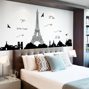 Juoda Virtuvės Dekoro Lipdukai Paprastas, Europos Stiliaus Paryžiaus Eifelio Bokštas Miesto Pastato Siluetas Sienų Lipdukai Koridoriaus Sienų Plakatas