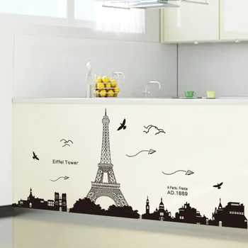 Juoda Virtuvės Dekoro Lipdukai Paprastas, Europos Stiliaus Paryžiaus Eifelio Bokštas Miesto Pastato Siluetas Sienų Lipdukai Koridoriaus Sienų Plakatas