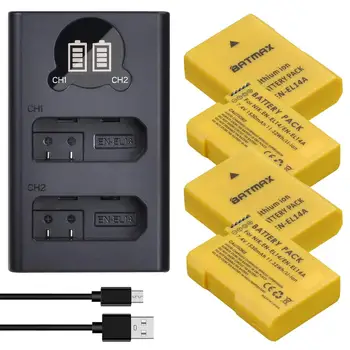 Batmax EN-EL14 LT-EL14A EL14 Baterija+LED USB Dual Kroviklis Nikon D3100 D3200 D3300 D3400 D3500 D5600 D5100 D5200 P7000