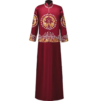 Jaunikis vestuvių skrudinta duona kostiumai vyrų raudona cheongsam Kinų stiliaus jaunikis suknelė striukė ilga suknelė tradicinių Kinijos Qipao už mens