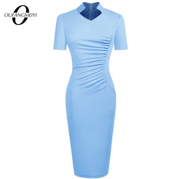 Moterų Klasikinis Elegantiškas Pusėje Raukšlių Office Lady Retro Verslo Bodycon Suknelė EB579