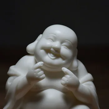 Laughing Buddha keramikos Maitrėjos Budos statula， Balto porceliano šiuolaikinio meno sculpturebuddha ，Namų Puošybai Pasisekė Šiek tiek Vienuolis