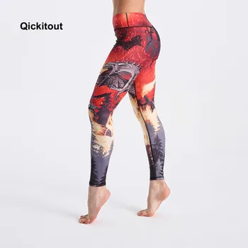 Qickitout Antblauzdžiai 2018 Naujas Drakonas Spausdinti Antblauzdžiai Moterims Ilgio Fitneso Kelnės Sexy Atsitiktinis Aukšto Juosmens Antblauzdžiai