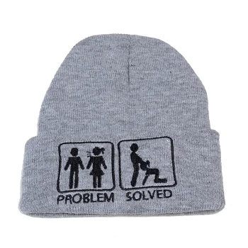 PROBLEMA IŠSPRĘSTA siuvinėjimo Megzti Dangtelis žiemą šiltas Vyrų Moteris Beaines medvilnės Skrybėlės, Šiltas, Kieto Atsitiktinis Skullies Beanies slidinėjimo kepurę